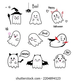  set of cute little ghosts in halloween costumes