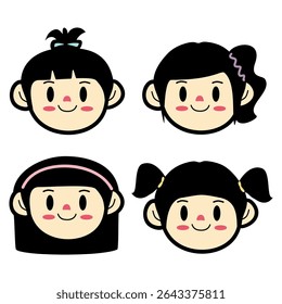 Conjunto de coleções de vetor de personagens de desenhos animados bonito do penteado da menina