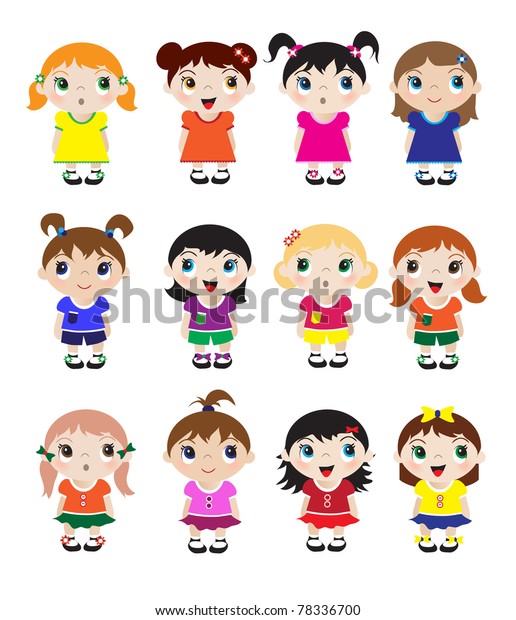 Set Cute Little Girl Mascots Eps10 Stock Vector (Royalty Free) 78336700 ...