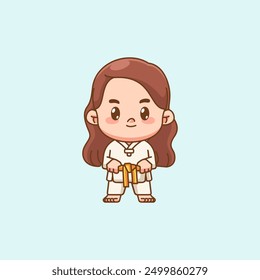 Conjunto lindo de entrenamiento de la niña Karate arte marcial chibi kawaii personaje mascota deporte Icono