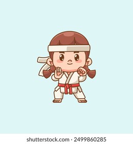 set Cute little girl  training Karate martial art chibi kawaii character mascot sport Icon