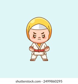 Conjunto lindo de entrenamiento de la niña Karate arte marcial chibi kawaii personaje mascota deporte Icono