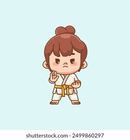 set Cute little girl  training Karate martial art chibi kawaii character mascot sport Icon