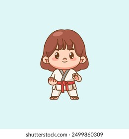 Conjunto lindo de entrenamiento de la niña Karate arte marcial chibi kawaii personaje mascota deporte Icono