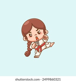 set Cute little girl  training Karate martial art chibi kawaii character mascot sport Icon