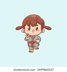 set Cute little girl  training Karate martial art chibi kawaii character mascot sport Icon