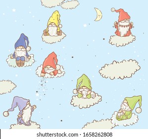 Set with cute little gnome/ starry sky