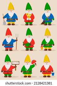 Set Cute Little Gnomes Garden Gnomes Stock Vector (Royalty Free ...