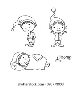 A set of cute little gnomes. Hand drawing isolated objects on white background. Vector illustration.