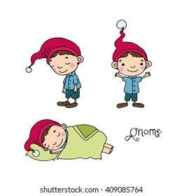 A set of cute little gnomes. Hand drawing isolated objects on white background. Vector illustration.
