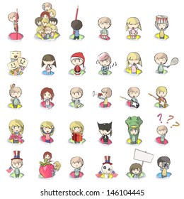 Set of cute little kids in hole paper. Vector background design.
