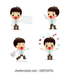 set cute little male doctor