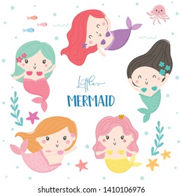 Set of cute little mermaids vector.