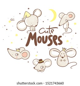Set with cute little mice/ mouse collection/ new year 2020 symbols