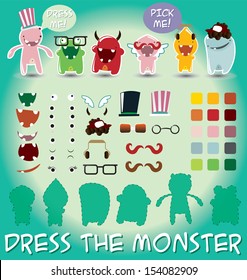 Set Of Cute Little Monsters For Dress Up, Vector Illustration