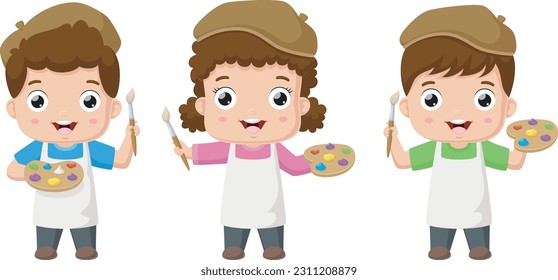 Set of cute little painter cartoon