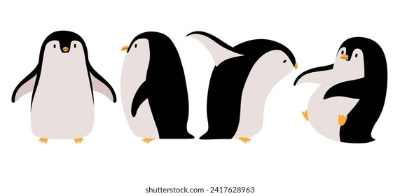 Set of cute little penguin poses vector. 