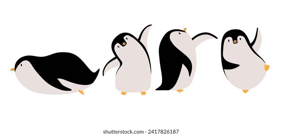 Set süßer kleiner Pinguin Pose Vektor. 