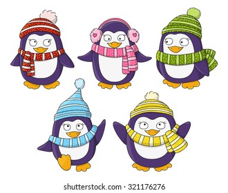 Set of cute little penguins