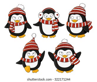 Set of cute little penguins