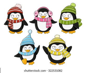 Set of cute little penguins