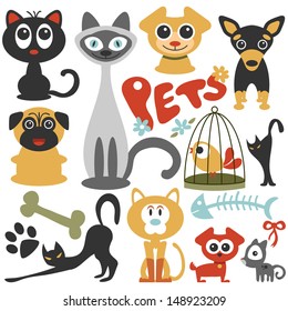 Set of cute little pets cats and dogs