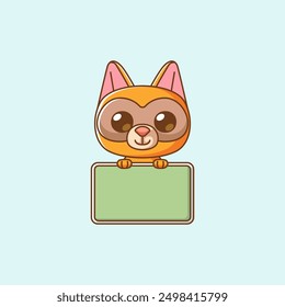 set Cute little raccoon hold blank space board banner kawaii chibi character mascot illustration outline style
