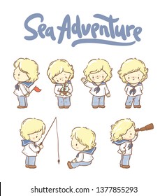 Set with cute little sailor boys
