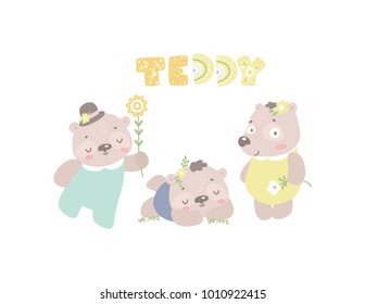 Set of cute little teddy