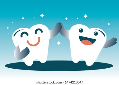 Set of cute little teeth on blue background