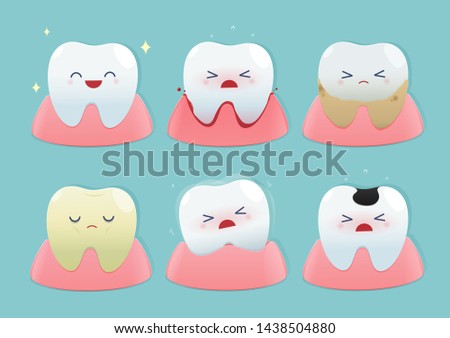Set of cute little teeth on blue background - Total health and Dental problems - illustration and vector design