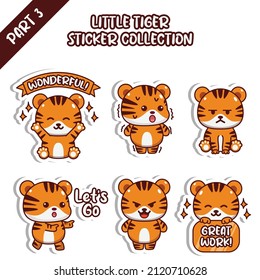 Set cute little tiger sticker collection wonderfull shock lets go great work emoticon