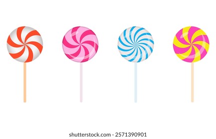 Set of cute lollipops. Colorful fun candy set.Lollypop collection, vector icon element decoration for valentines, birthday, Christmas, anniversary and any occasion.