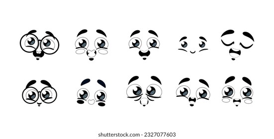 Set Of Cute Lovely Emojis Capture A Range Of Feelings. Smile, Wow, Surprised, Laugh and Loving Faces. Kawaii Emoji