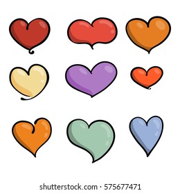 Set of cute lovely emoticons. Doodle kawaii face, sweet and childlike manga cartoon style. Vector valentines collection