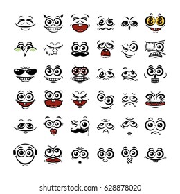 Set of cute lovely kawaii emoticon. Doodle cartoon face in childlike manga cartoon style.