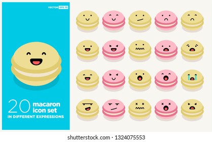 Set of Cute Macaron Emoji Line Icons In Different Expressions