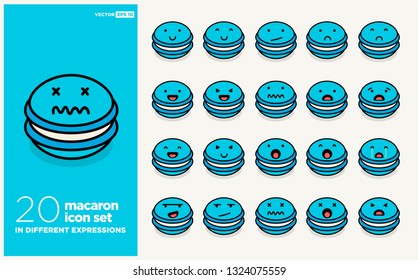 Set of Cute Macaron Emoji Line Icons In Different Expressions