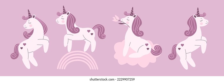 A set of cute magical unicorns