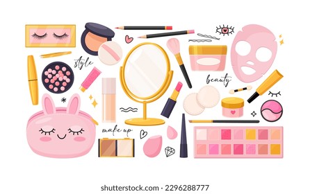 Colección de elementos de maquillaje lindo