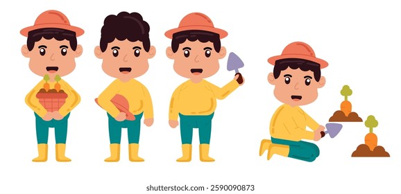 Set of cute man farmer activity. Vector illustration in flat style	