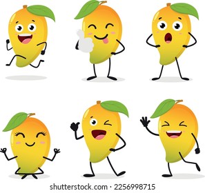 Viñeta de Mango Cute, personaje de fruta exótica aislado en blanco	