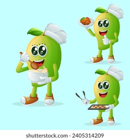 Set of cute mango character in the kitchen. Perfect for kids, merchandise and sticker, banner promotion or blog
