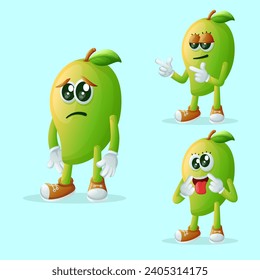 Set of cute mango characters with different facial expressions. Perfect for kids, merchandise and sticker
