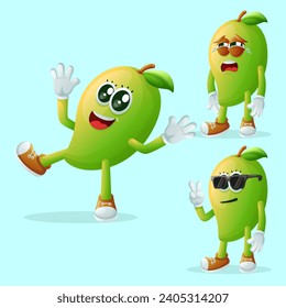 Set of cute mango characters with emoticon faces. Perfect for kids, merchandise and sticker, banner promotion or blog
