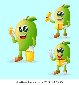 Set of cute mango characters receiving gifts. Perfect for kids, merchandise and sticker, banner promotion or blog
