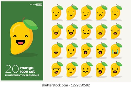 Set of Cute Mango Emoji Line Icons In Different Expressions