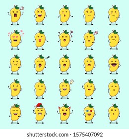 Set of cute mango mascot character with twenty five different poses. Eps 10 vector