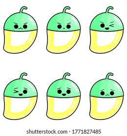 Set of cute mangoes vector illustration. Set of cute illustration of half-peeled fruit.