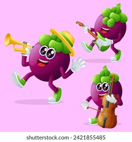 Juego de personajes adorables de mangostinos tocando instrumentos musicales. Perfecto para los niños, mercadería y pegatinas
